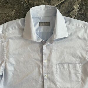 CANALI Blue & White Subtly Striped Luxury Designer Cotton Shirt 43/17 Italy